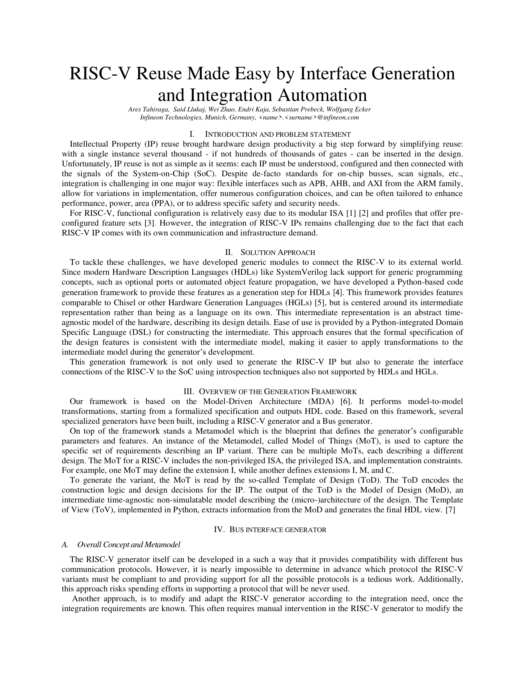 RISC-V Reuse Made Easy by Interface Generation
